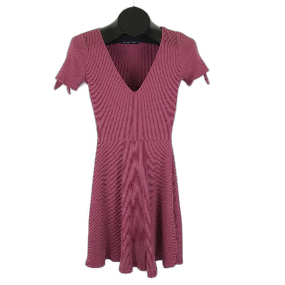 Abercrombie & Fitch Tie Sleeve Rib Knit Dress Women's Small Pink V-Neck Spring